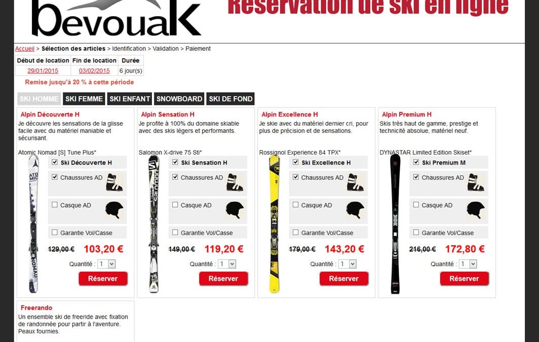 Module de réservation de ski et VTT en ligne